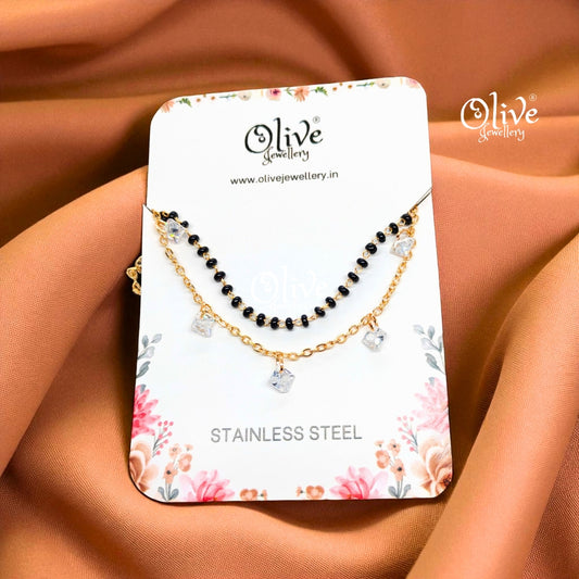 SS Black Beads Chain - 50 ( Gold Shade )