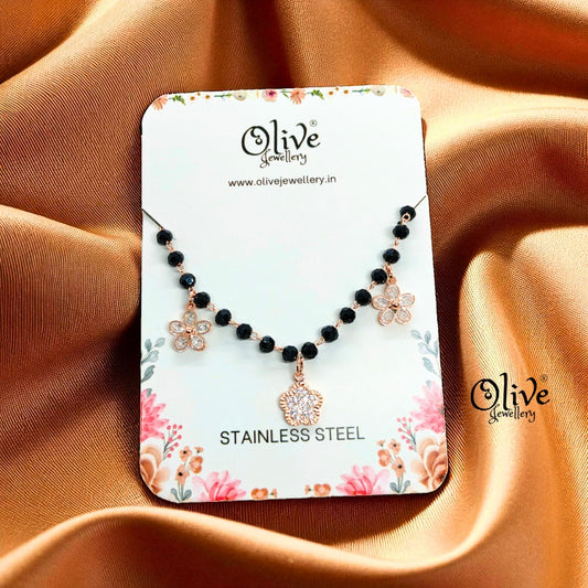 SS Black Beads Chain - 51 ( Rose Gold Shade )