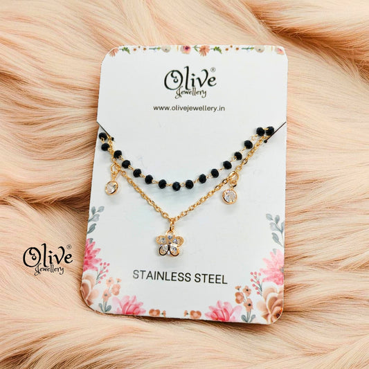 SS Black Beads Chain - 52 (  Gold Shade )