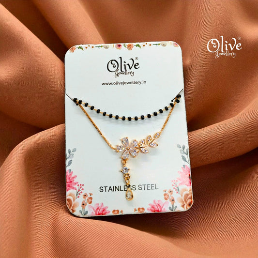 SS Black Beads Chain - 53(  Gold Shade )