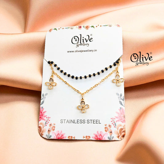 SS Black Beads Chain - 54  Gold Shade )