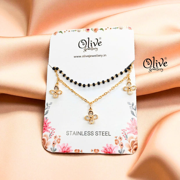SS Black Beads Chain - 54  Gold Shade )