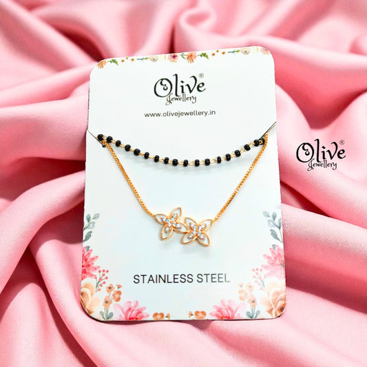SS Black Beads Chain - 56 (Gold Shade )