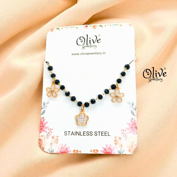 SS Black Beads Chain - 57 (Gold Shade )