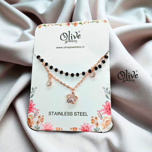 SS Black Beads Chain - 58( Rose Gold Shade )