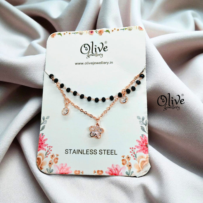 SS Black Beads Chain - 58( Rose Gold Shade )