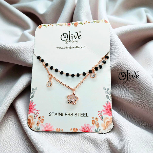 SS Black Beads Chain - 58( Rose Gold Shade )