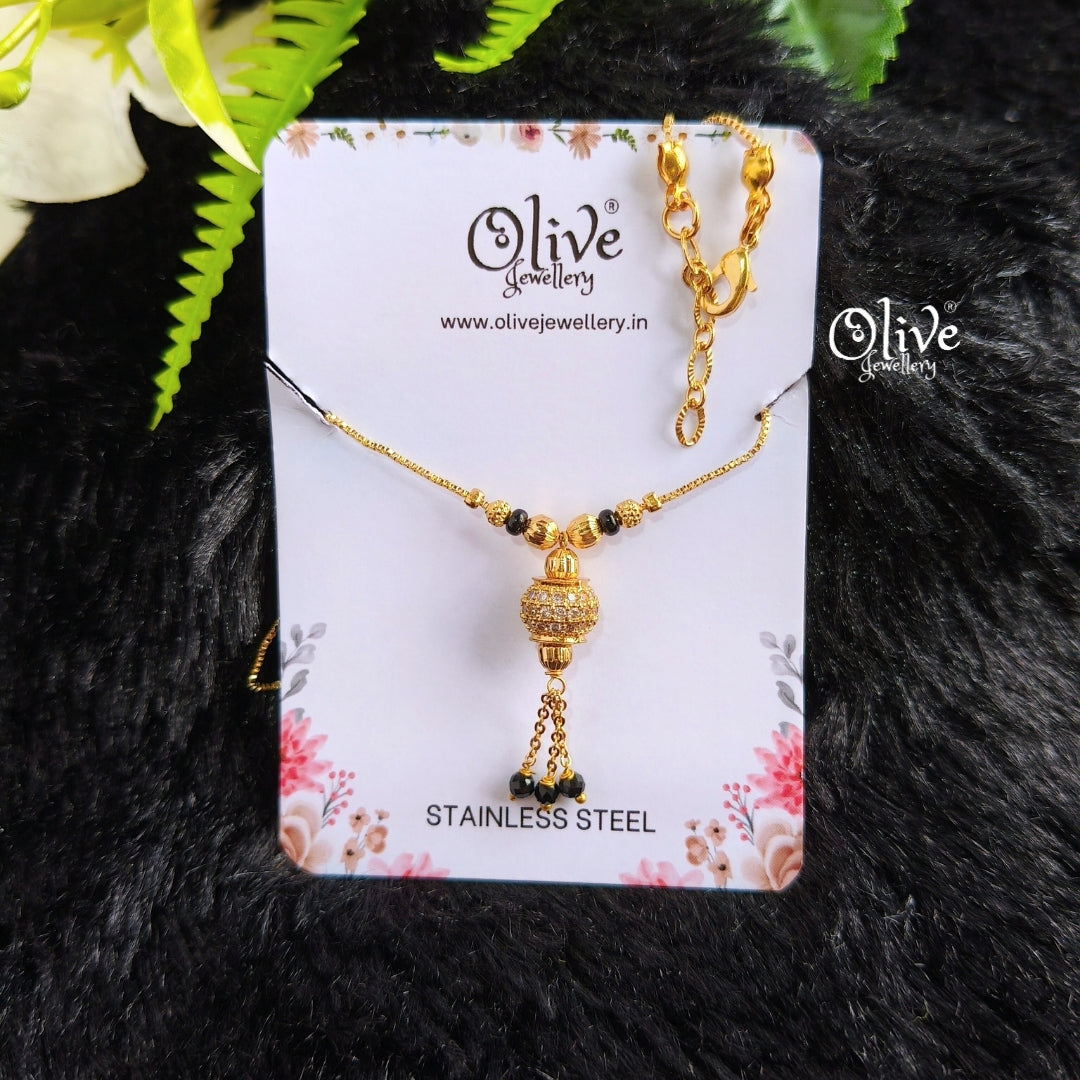SS Black Beads Chain - 68( Gold Shade )