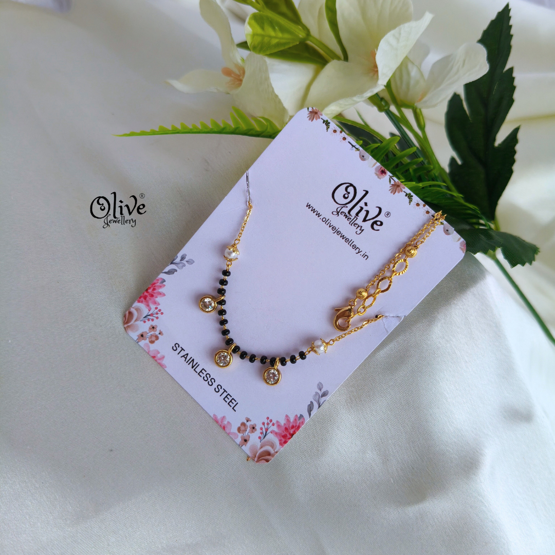 SS Black Beads Chain - 74( Gold Shade )