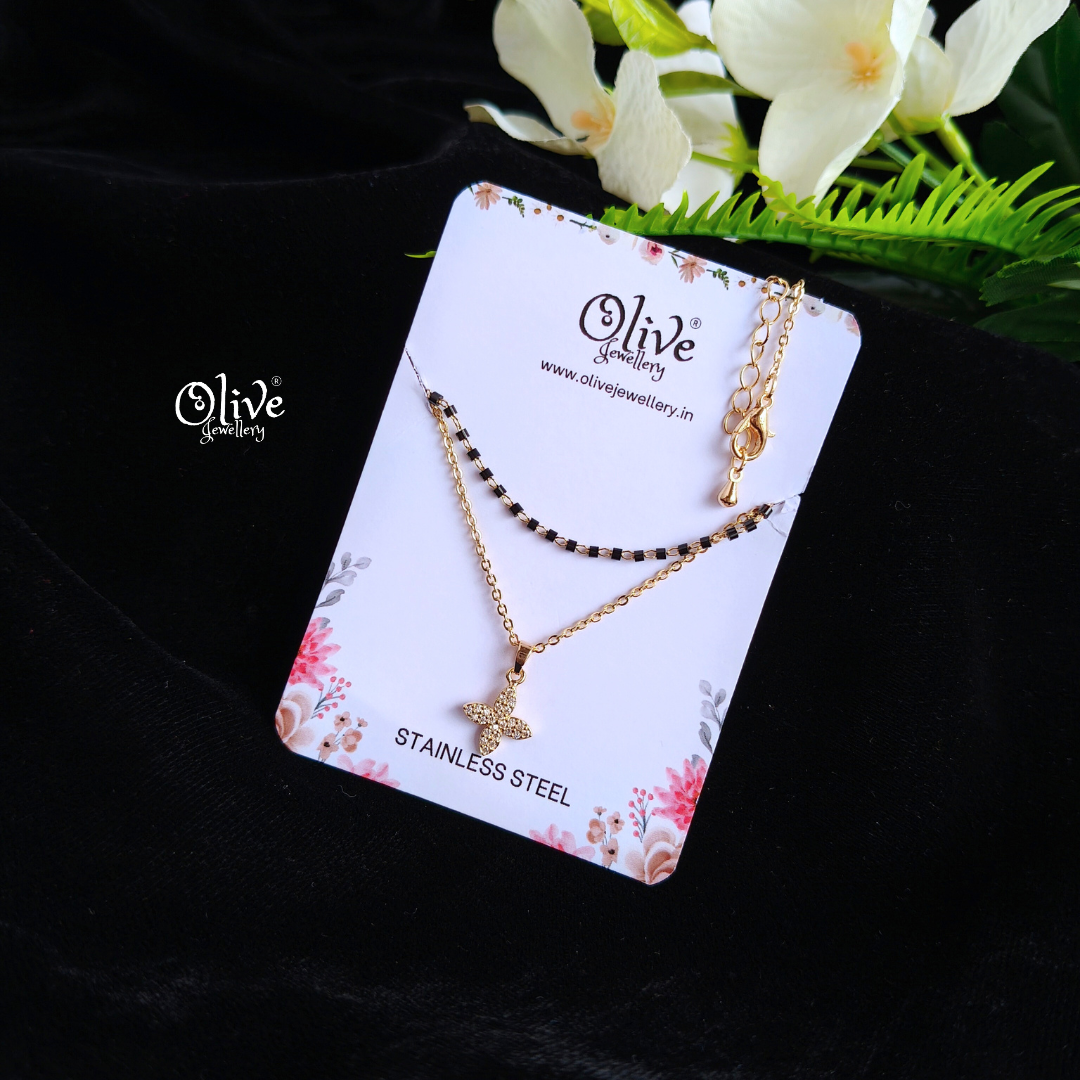 SS Black Beads Chain - 75( Gold Shade )