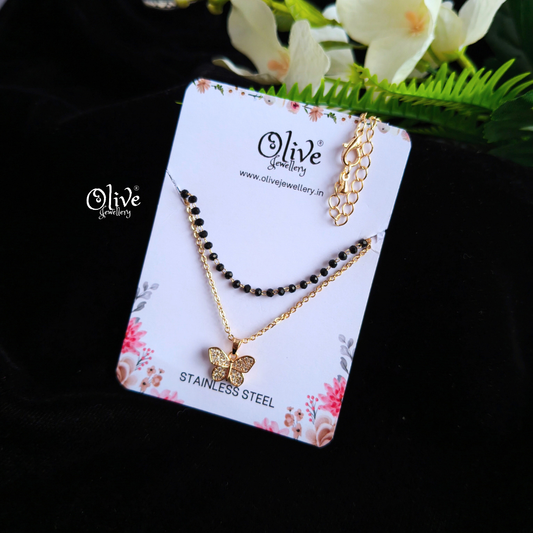 SS Black Beads Chain - 76( Gold Shade )