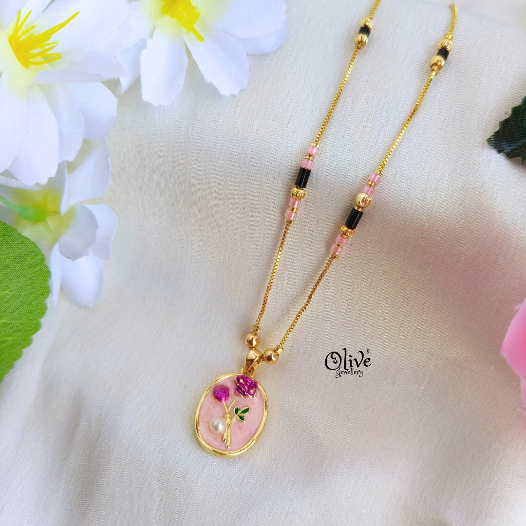 SS Enamel  Black Beads Chain - 83( Gold Shade )
