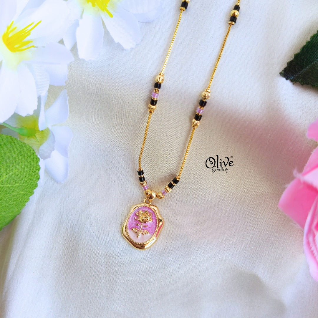 SS Enamel  Black Beads Chain - 86( Gold Shade )