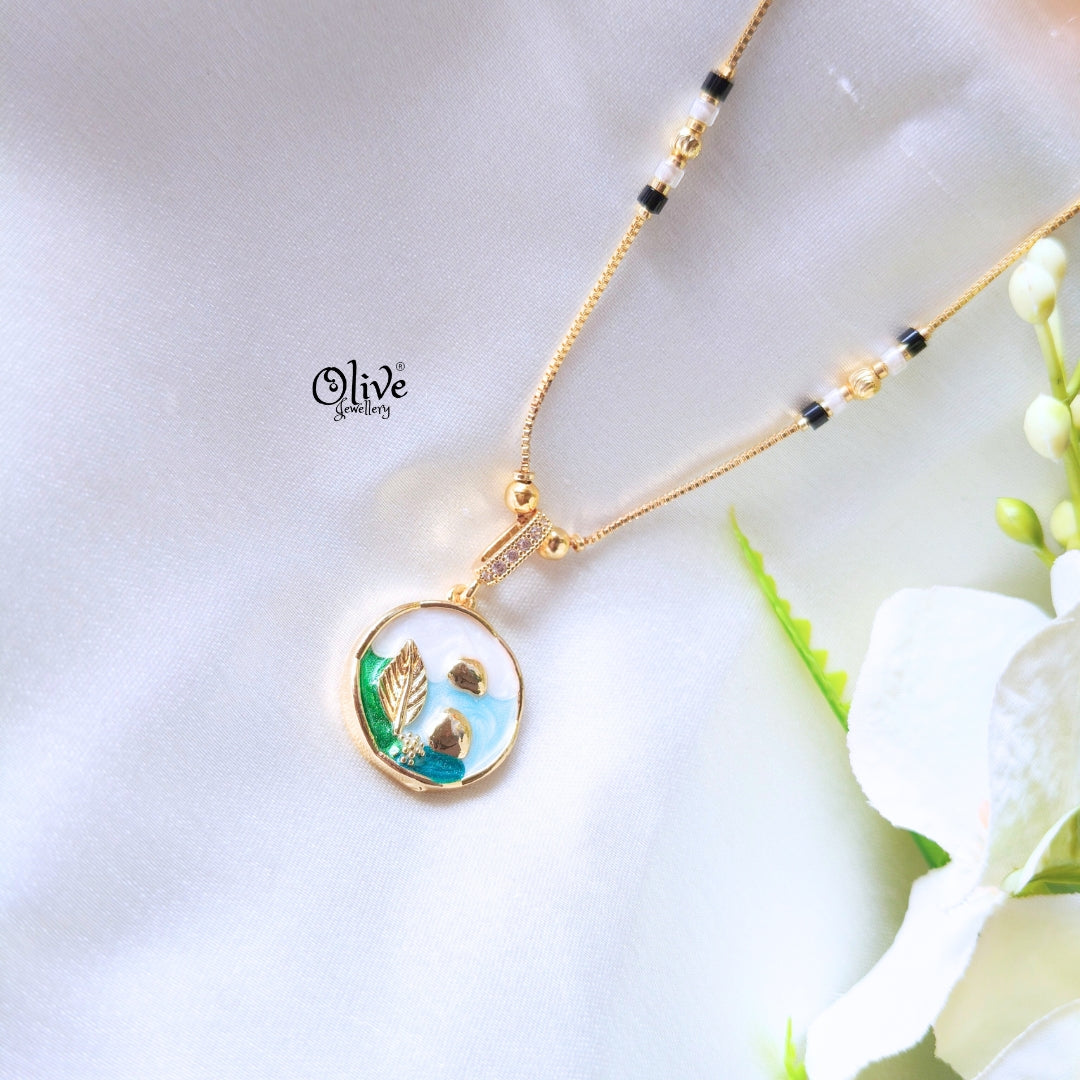 SS Enamel  Black Beads Chain - 89( Gold Shade )