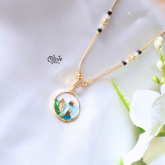 SS Enamel  Black Beads Chain - 89( Gold Shade )