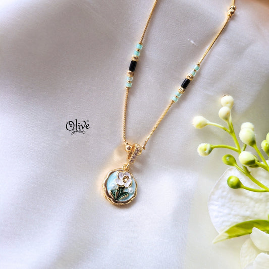 SS Enamel  Black Beads Chain - 94( Gold Shade )