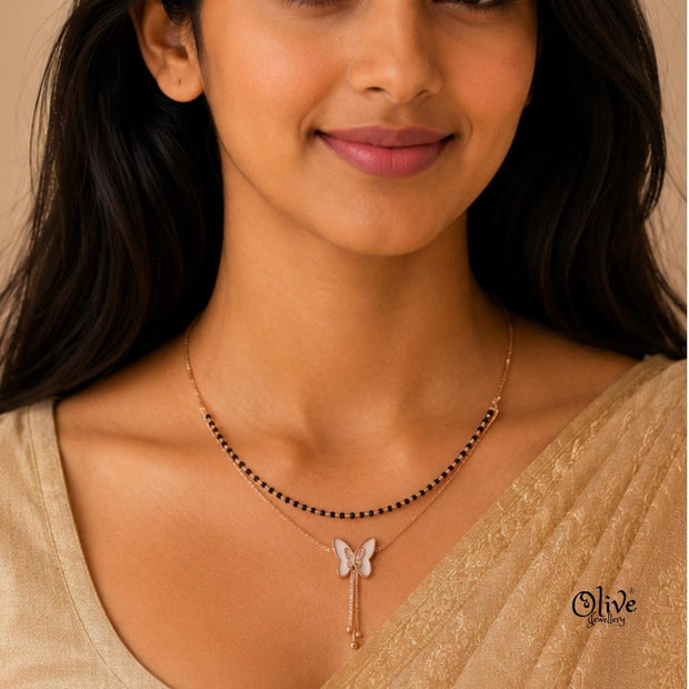 SS Black Beads Chain - 103( Rose Gold Shade )