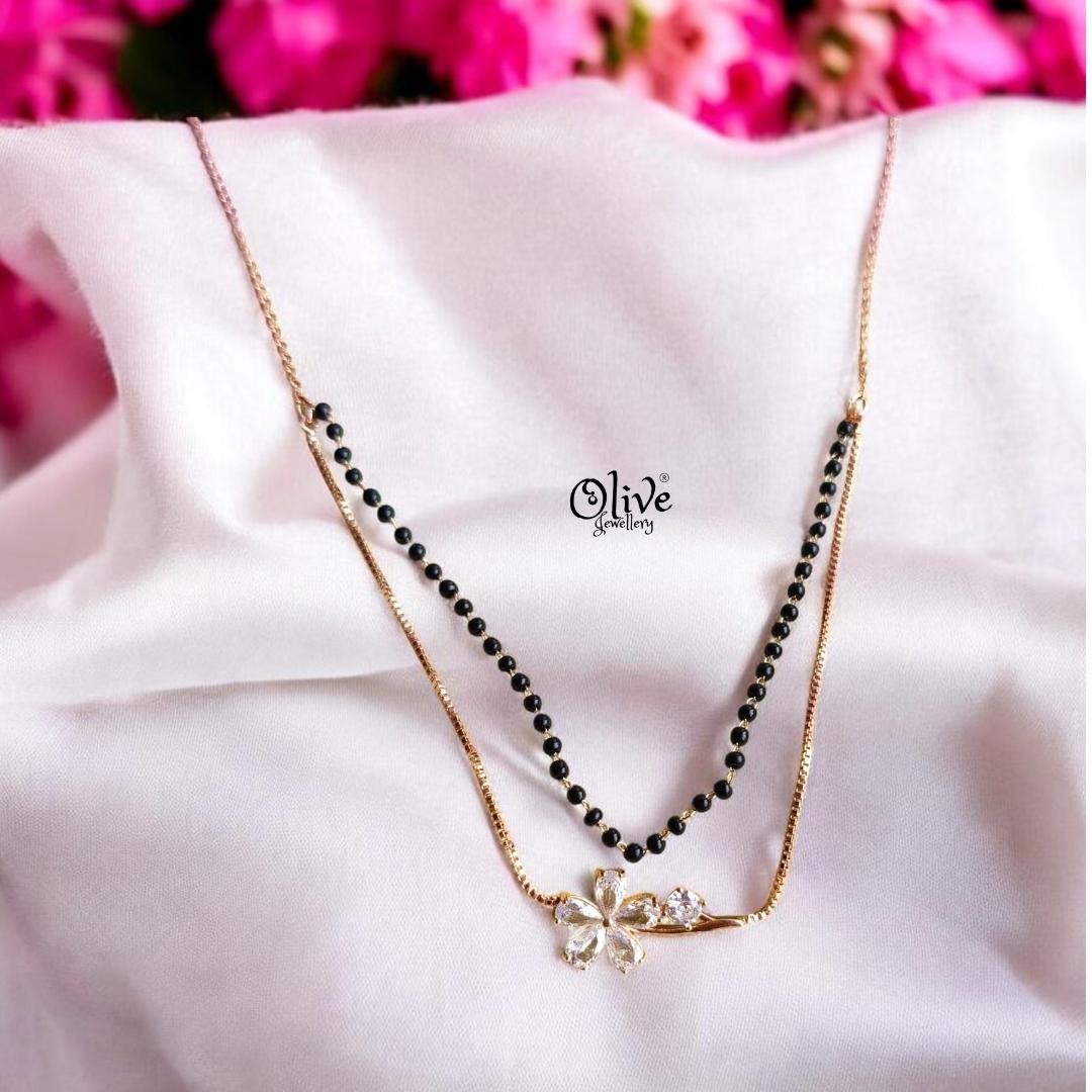 SS Black Beads Chain - 104( Rose Gold Shade )