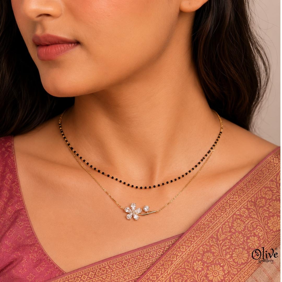 SS Black Beads Chain - 104( Rose Gold Shade )