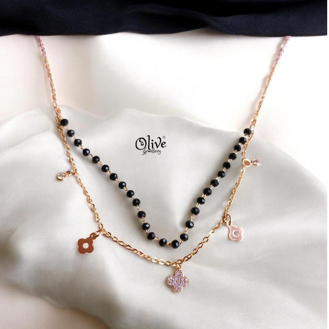 SS Black Beads Chain - 105( Gold Shade )