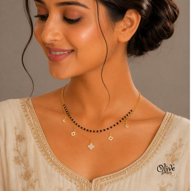 SS Black Beads Chain - 105( Gold Shade )