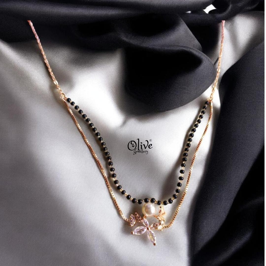 SS Black Beads Chain - 107( Rose Gold Shade )
