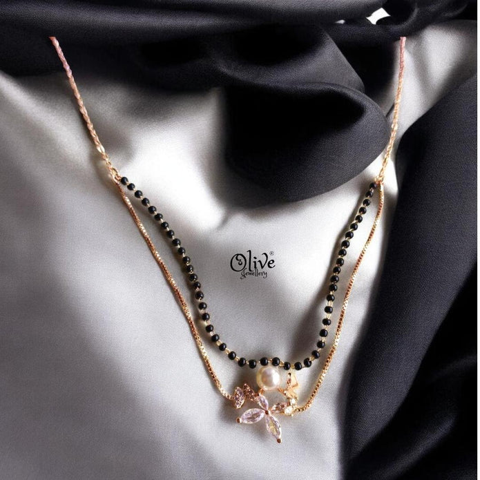 SS Black Beads Chain - 107( Rose Gold Shade )