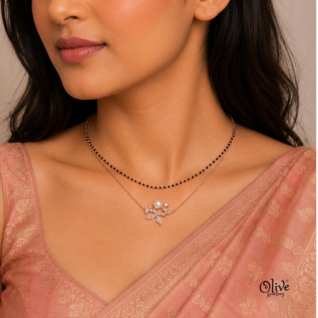 SS Black Beads Chain - 107( Rose Gold Shade )