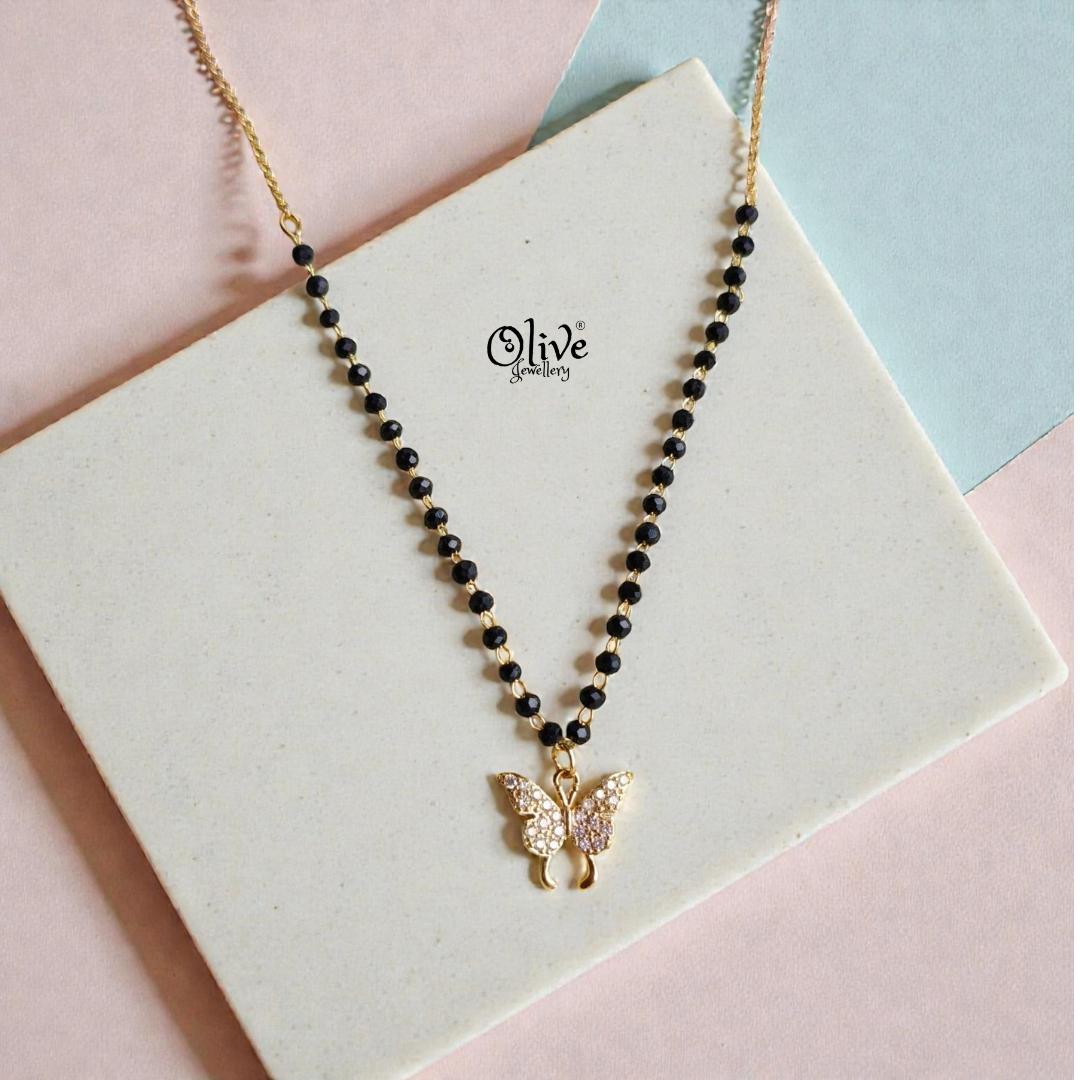 SS Black Beads Chain - 108(  Gold Shade )