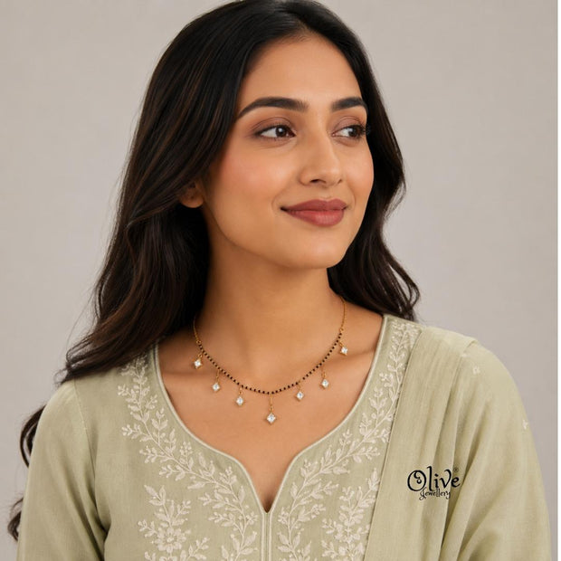 SS Black Beads Chain - 109(  Gold Shade )