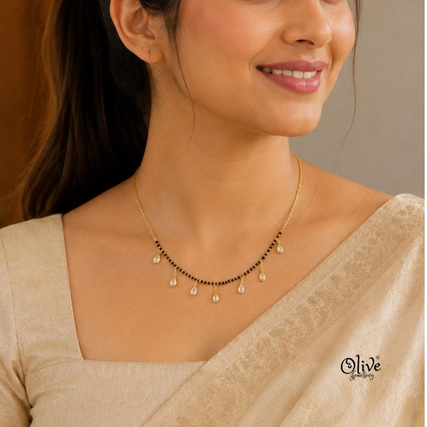 SS Black Beads Chain - 110(  Gold Shade )