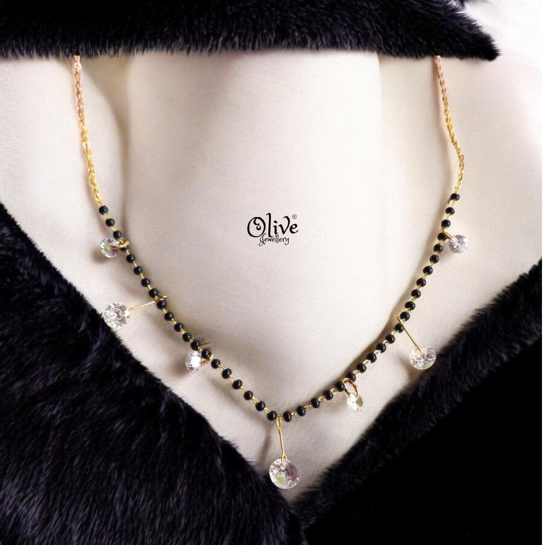 SS Black Beads Chain - 111(  Gold Shade )