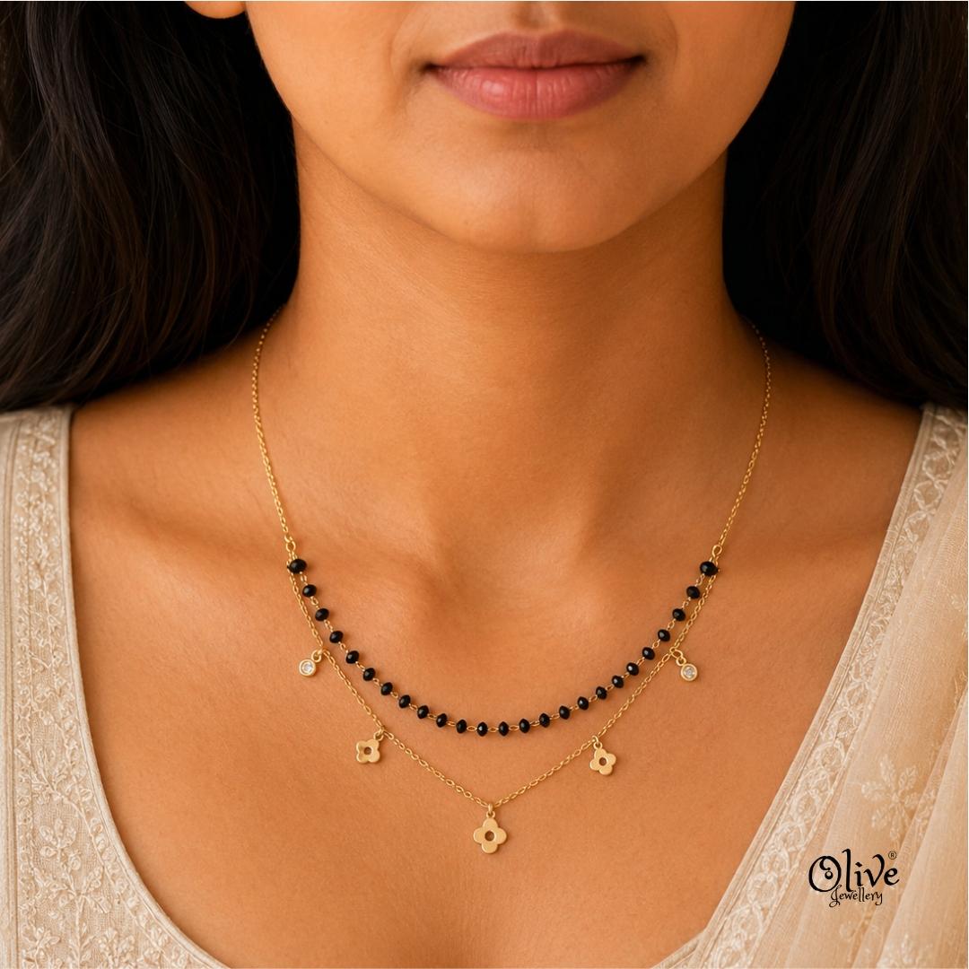 SS Black Beads Chain - 112(  Gold Shade )