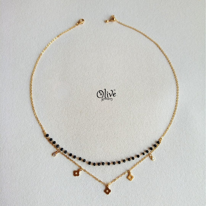 SS Black Beads Chain - 112(  Gold Shade )