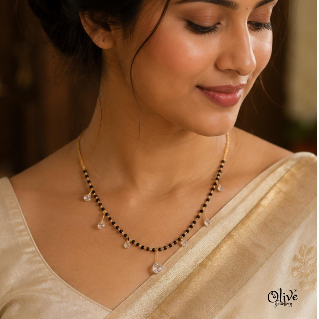 SS Black Beads Chain - 113( Rose Gold Shade )