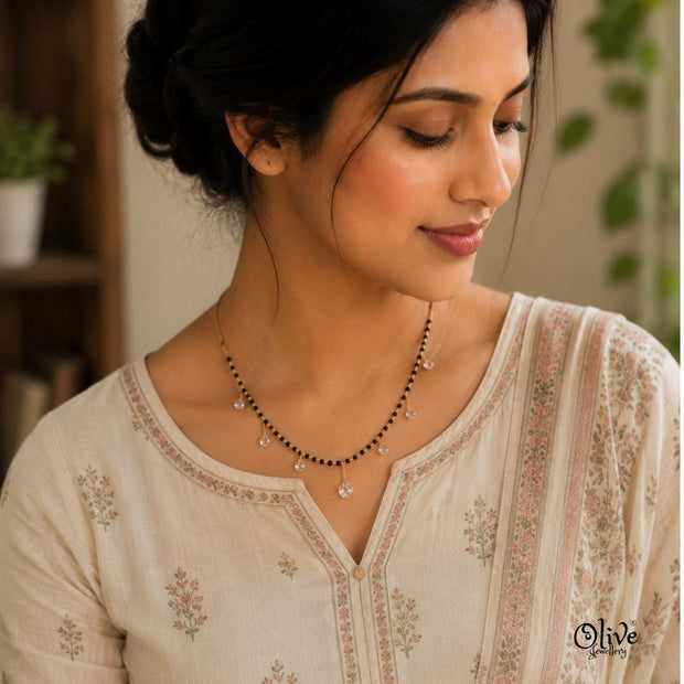 SS Black Beads Chain - 113( Rose Gold Shade )