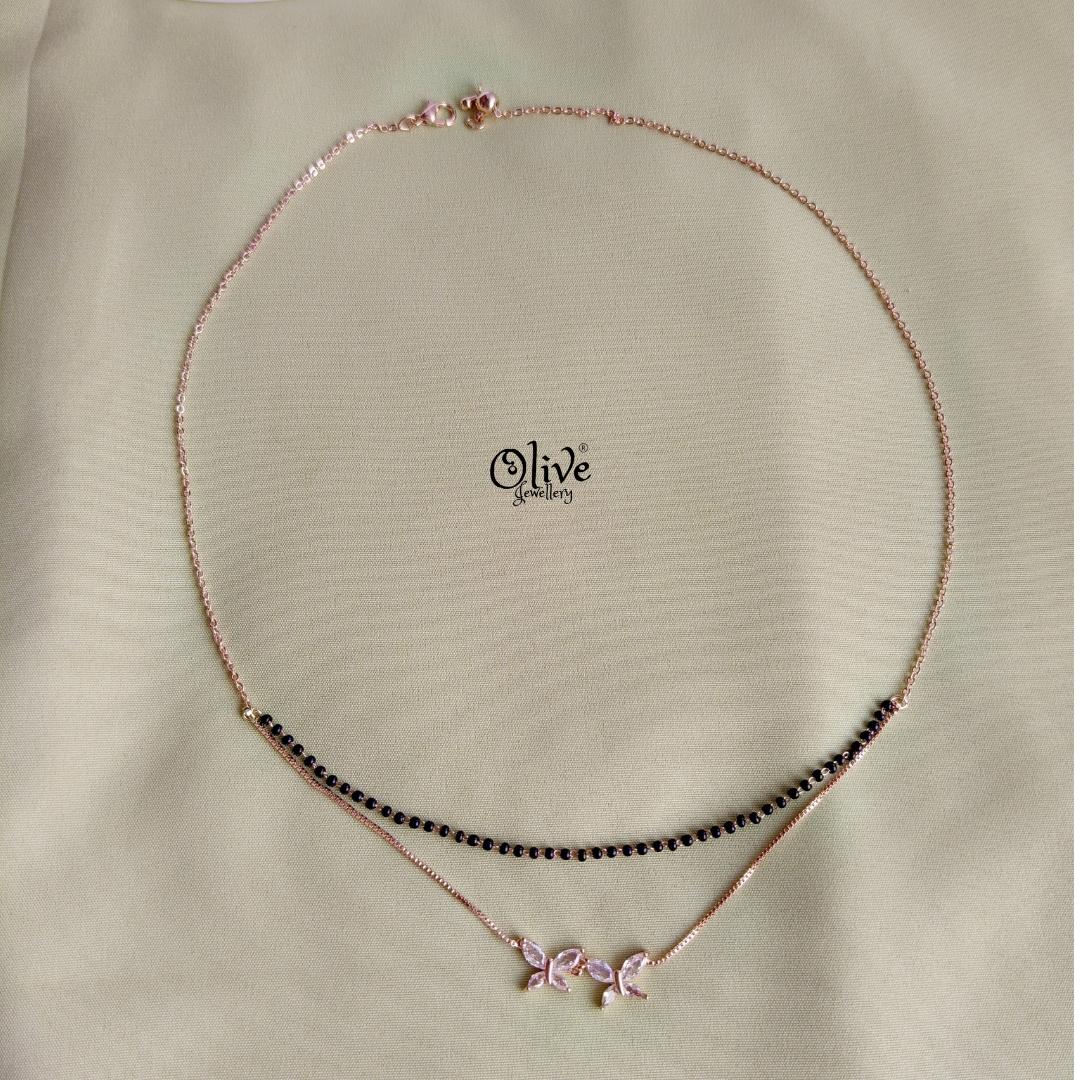 SS Black Beads Chain - 114( Rose Gold Shade )