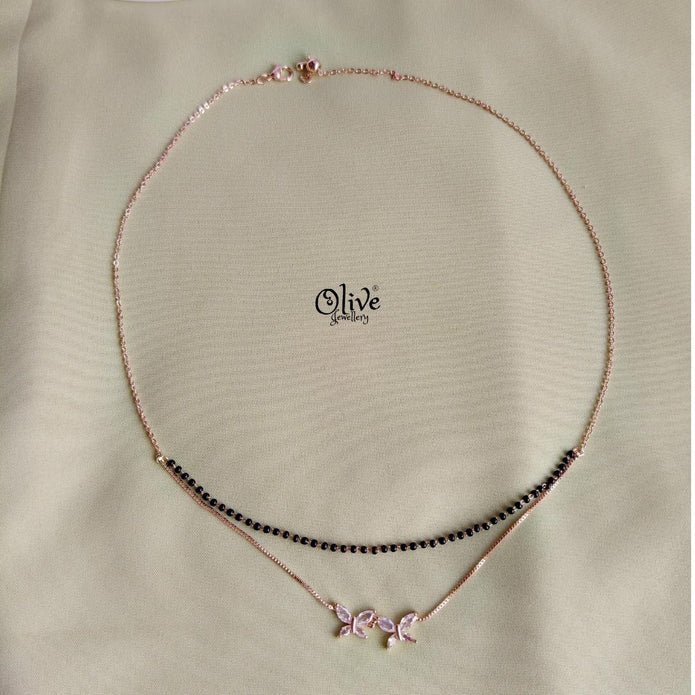 SS Black Beads Chain - 114( Rose Gold Shade )