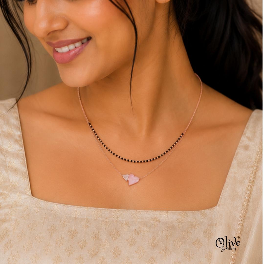 SS Black Beads Chain - 115( Rose Gold Shade )