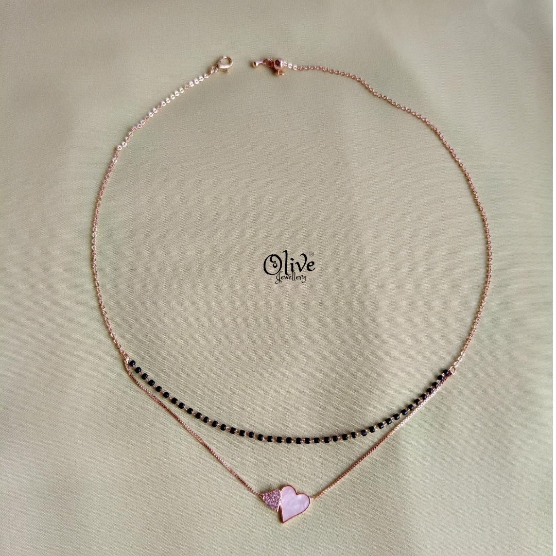 SS Black Beads Chain - 115( Rose Gold Shade )