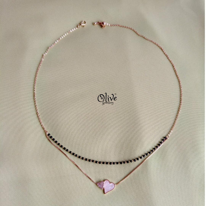 SS Black Beads Chain - 115( Rose Gold Shade )