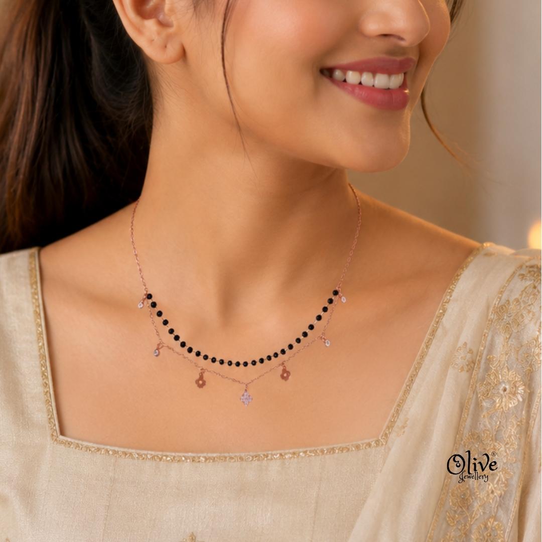 SS Black Beads Chain - 116( Rose Gold Shade )