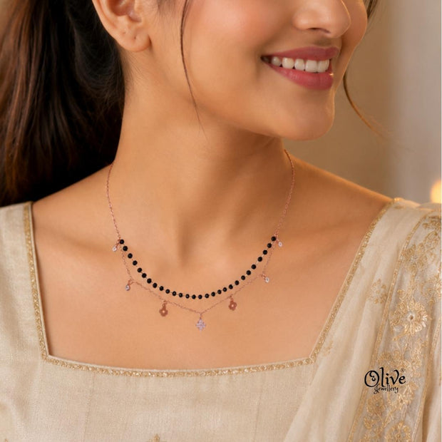 SS Black Beads Chain - 116( Rose Gold Shade )