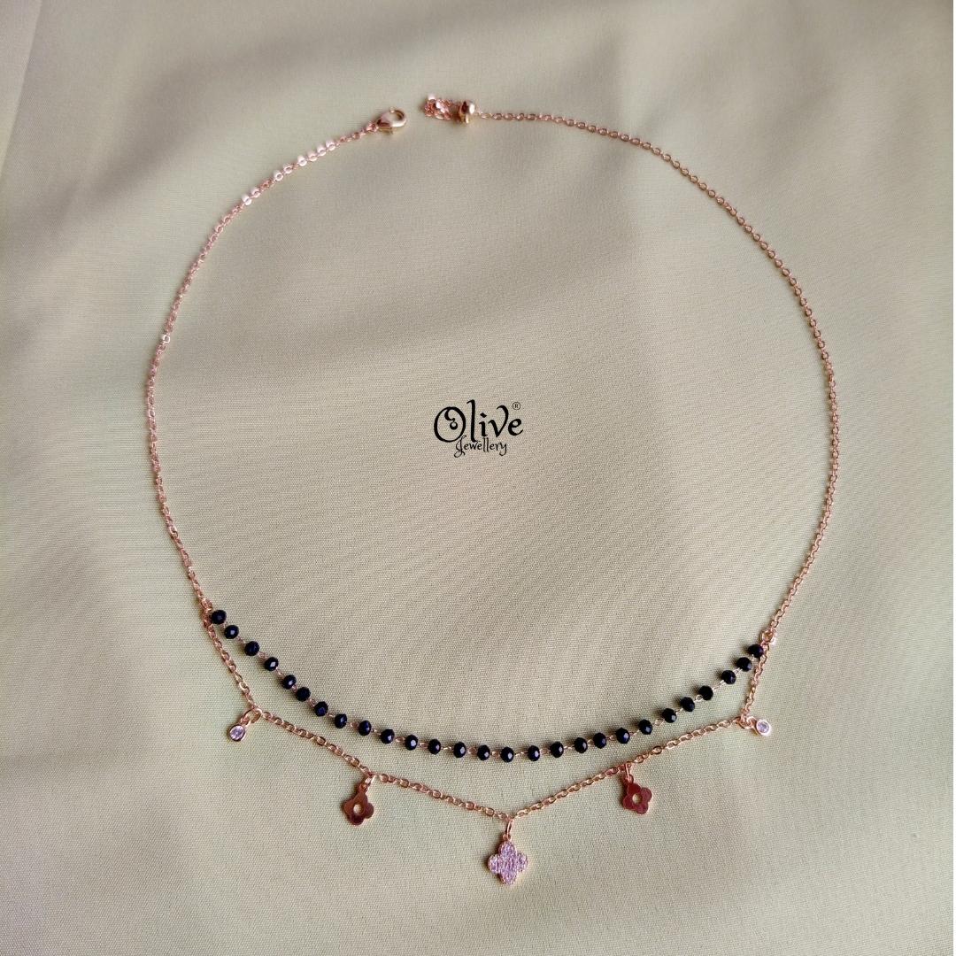 SS Black Beads Chain - 116( Rose Gold Shade )