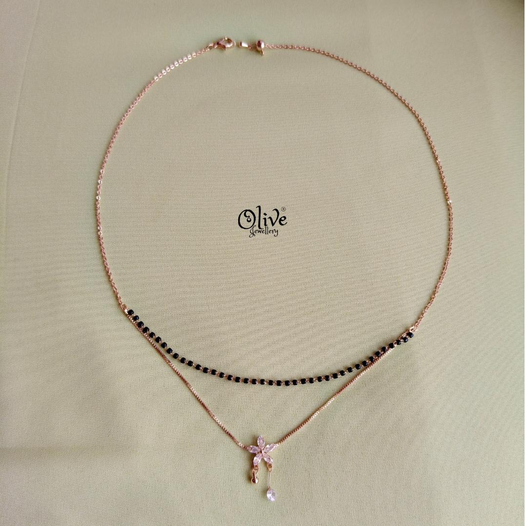 SS Black Beads Chain - 118( Rose Gold Shade )
