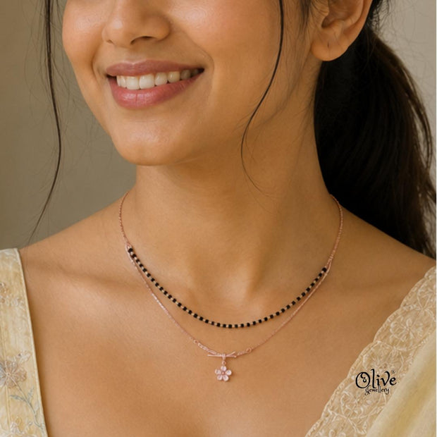 SS Black Beads Chain - 119( Rose Gold Shade )