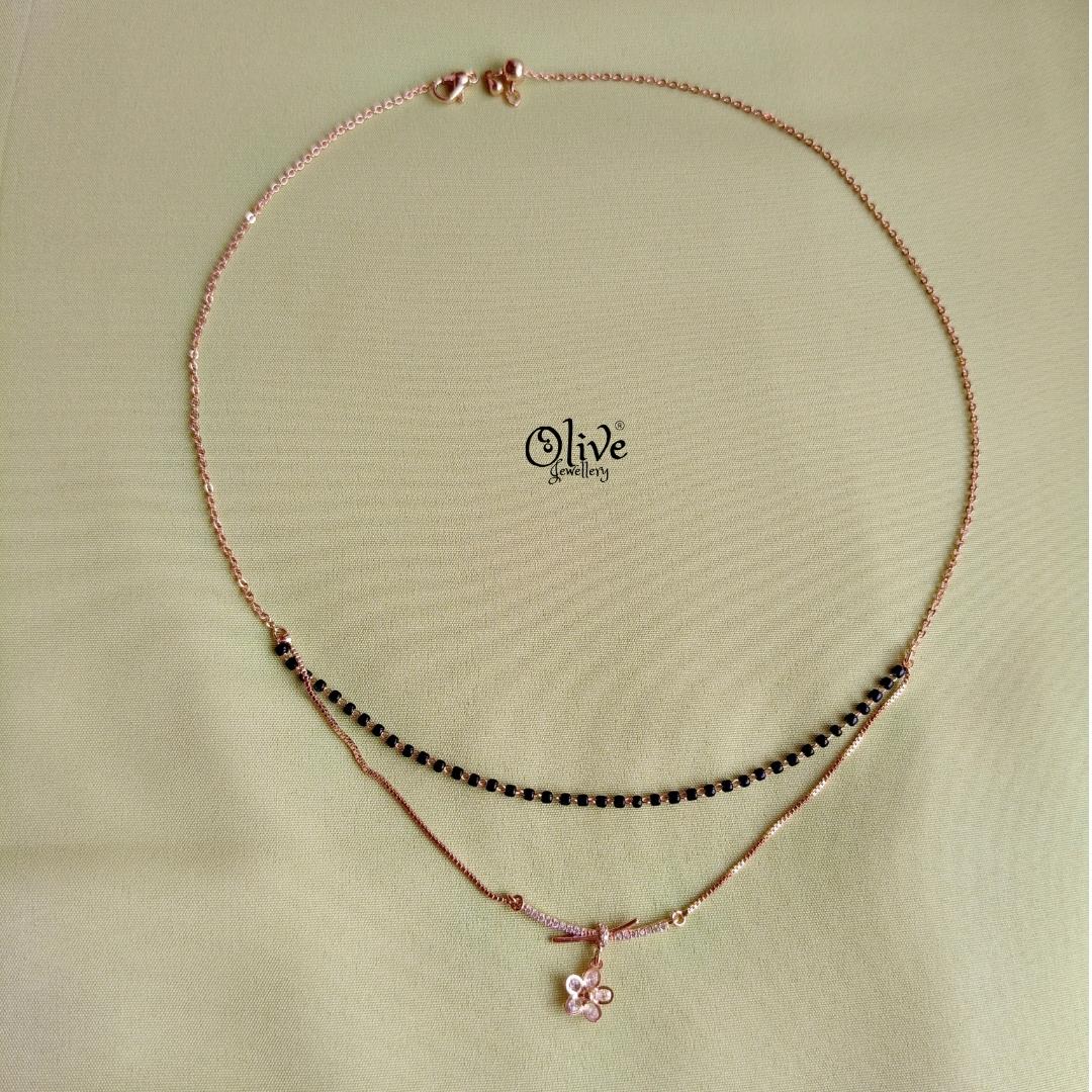 SS Black Beads Chain - 119( Rose Gold Shade )