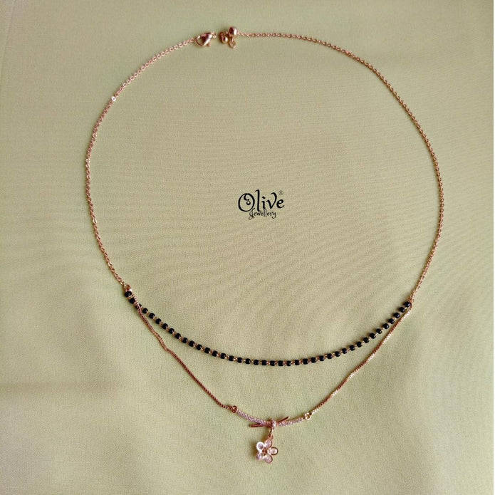SS Black Beads Chain - 119( Rose Gold Shade )