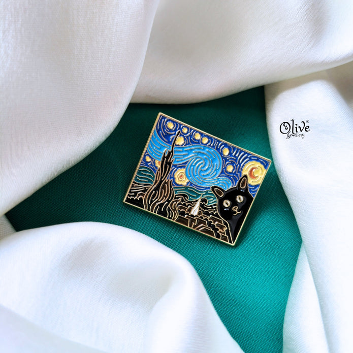 The Van Gogh Cat Brooch