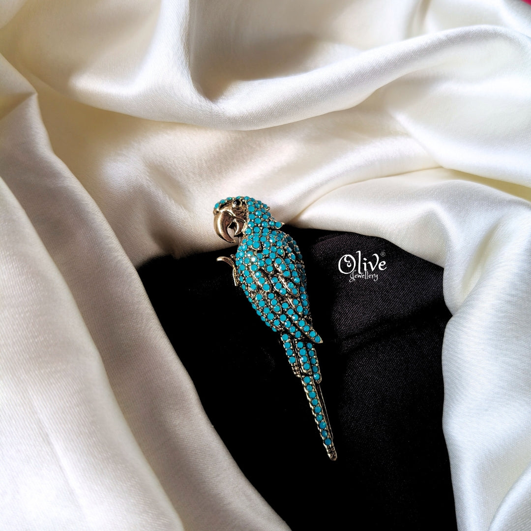 Blue Parrot Brooch